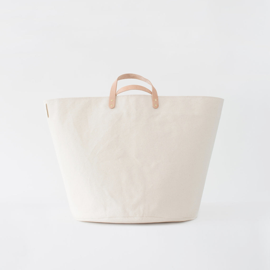 Large Canvas Tote with Leather Straps Natural